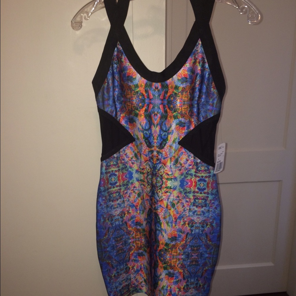 Forever 21 Multicolor Printed Mini Dress with Black Trim